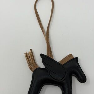 Black Pegasus Bag Charm for Women, Winged Fringe Accent, Horse Theme, Solid